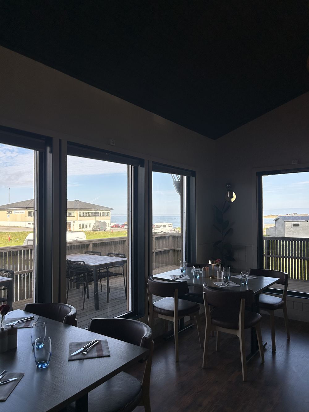 Ramberg Resort dining room with sea views