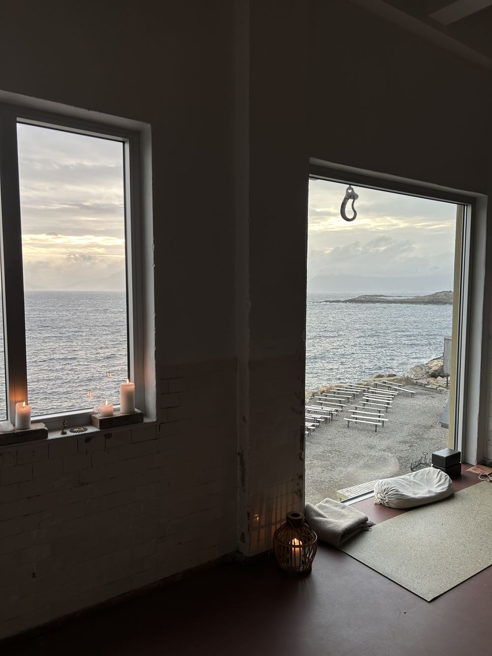 Studio windows overlooking the fjord in Henningsvær